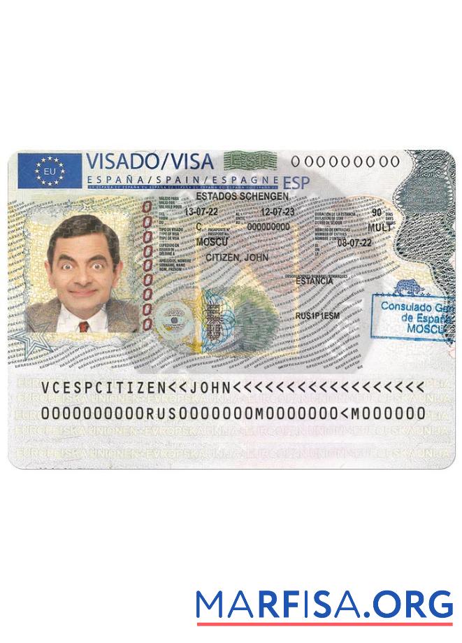 Realistic Spain travel visa example